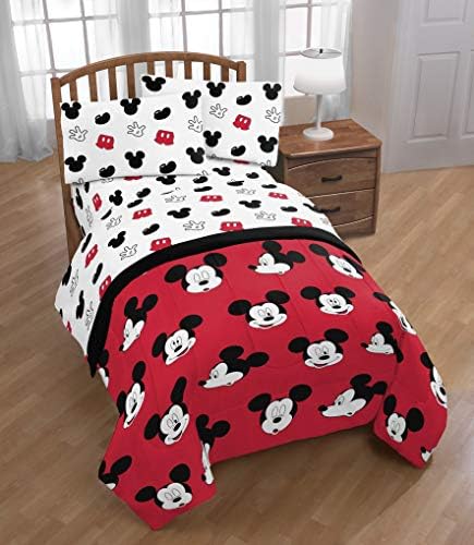 Disney Mickey Mouse cute Faces Set de pat complet din 5 piese-include plapumă și set de foi-poliester rezistent la decolorare