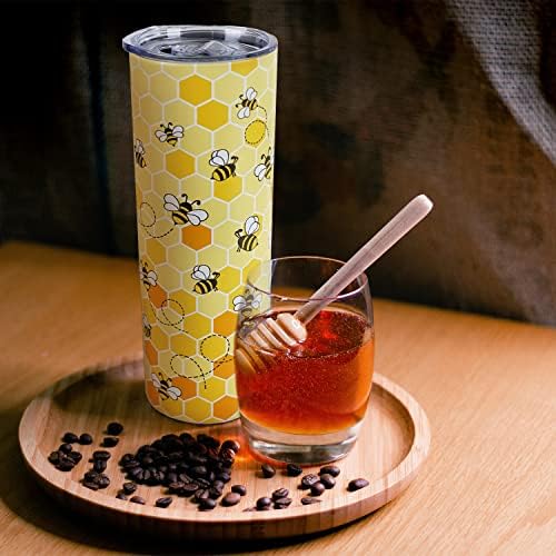 Pahar de albine cu capac și paie-Cadouri de albine pentru femei bărbați - cană de cafea galbenă de albine, ceașcă, pahar slab,