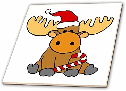3drose drăguț amuzant copil Moose poartă Santa hat Crăciun desene animate-gresie