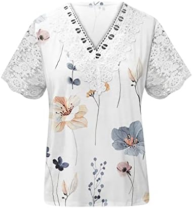 Cbcbtwo vara Dantelă Topuri pentru femei, Trendy Boho florale imprimare V gât bluza vrac Casual Rochie tunici Plus Dimensiune