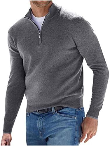 Cămașă cu mânecă lungă pentru bărbați, pulover din lână Stand guler Solid Color Block Bluze confortabile Pulovers tricotat