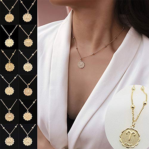 Aimimier Zodiac semn colier cu medalion Monede pandantiv balanta colier Astrologie declarație Bijuterii Cadou pentru prietena