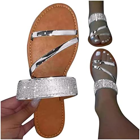 sandale cu strasuri xipcokm pentru femei, papuci de exterior cu vârf deschis la modă de Vară, Pantofi flops ușori respirabili