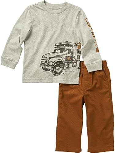 Carhartt Kid ' s Cg8816 tricou cu Basculantă Cu mânecă lungă și set de pantaloni din pânză-Băieți - 24 de Luni-Carhartt Brown