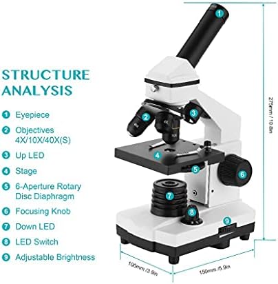 LUKEO 64x-640x Microscop biologic profesional Sus / Jos Microscop Monocular LED pentru studenți educație pentru copii cu diapozitive