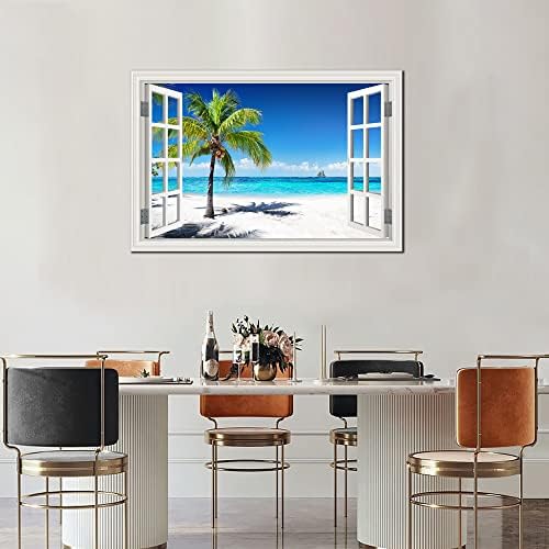 Imagini pe plajă Decor de artă de perete pentru living albastru pictură oceanică decor pentru dormitor alb fereastră în stil