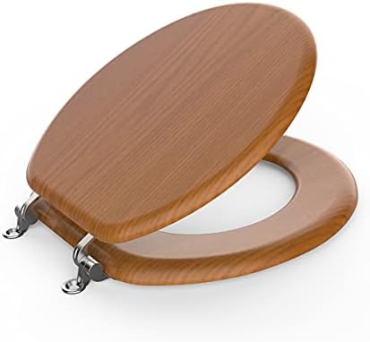 Scaun de toaletă din lemn B&K Efect din lemn Efect din lemn Scaun de toaletă ovală cu balamală cromată pentru toate toaletele