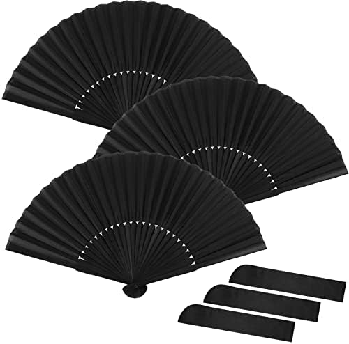 Jspupifip 3 PC -uri Bamboo negru Fanii pliabile Fanii de mână mătase chinezești fani de mână kung fu tai chi vintage manual