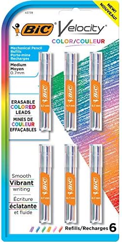 Creioane mecanice Bic Velocity cu cabluri colorate, punct mediu, pachet 6-Count, Perfect pentru desen și jurnalizare & amp;