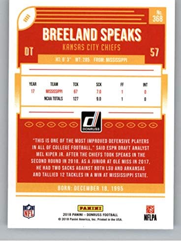 2018 Donruss Football 368 Breeland Speaks RC Rookie Card Kansas City Chiefs Rookie Oficial NFL Card de tranzacționare