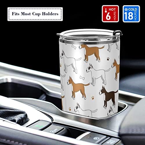 Oarencol Cute Dogs colorat 20 oz Tumbler Puppy Paw Bone Bull Terrier Cană de cafea albă cu capac și paie din oțel inoxidabil