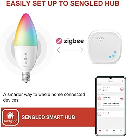 Pachet Sengled ELE E12 Color 4PK cu A19 Color 2pk, lucru cu Alexa, Google Home, SmartThings, Zigbee, Hub necesar