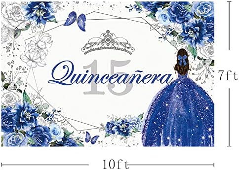 Sendy 10x7ft Quinceanera fundal de 15 ani pentru fată dulce Mis gutui Anos Decorațiuni de petrecere albastru regal sclipici