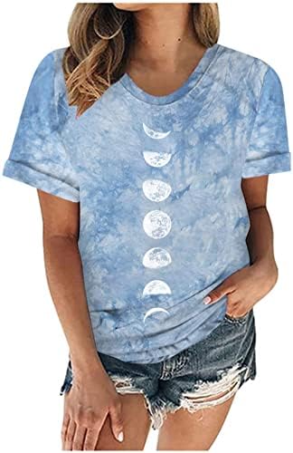 Femei Sun Moon Mushroom Tops Graphic Graphic Vintage Loose Fit Bluză cu mânecă scurtă Trăgire tricou adolescent fetiță casual