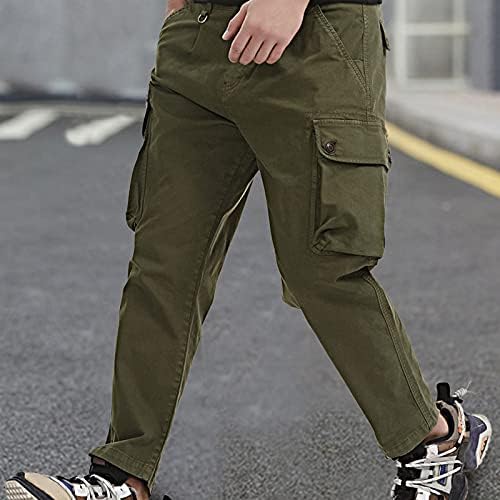 ZIP Mid-talnă se potrivește solid cu marfă cu mai multe buzunare pantaloni relaxați pantaloni de marfă pentru bărbați pantaloni