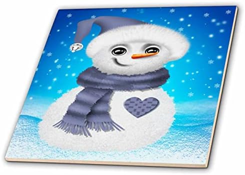 3drose drăguț om de zăpadă alb și albastru cu o ilustrație a inimii-gresie