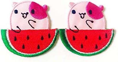 Setați 2 PC -uri. Mini Pink Pink Cat Watermelon Dragut Cartoon Logo Jack Tricou Custă fier pe aplicație brodată