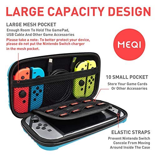 Carcasă de transport MEQI Compatibil cu Nintendo Switch - Protector dur Shell Hard Slim Traver Punetă --10 Deținători de cartușe