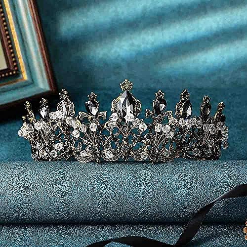 Kilshye Negru coroana baroc Coroane Queens Vintage Tiara Stras diademe nunta mireasa Bal Accesorii de par pentru femei și fete