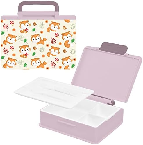 MCHIVER WOODLAND FOX Bento Box pentru adulți cu mâner Portabil pentru copii Container de prânz cu furculiță cu furculiță Recipiente