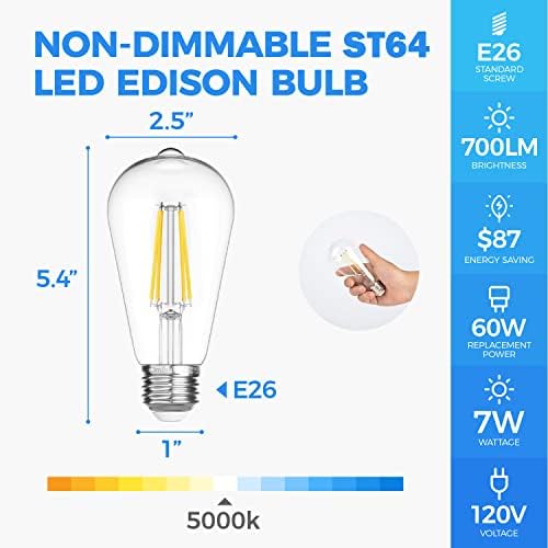 Becuri LED OmiBrite Edison, becuri luminoase Vintage 60 Watt echivalent, becuri incandescente non-dimmable, lumină strălucitoare