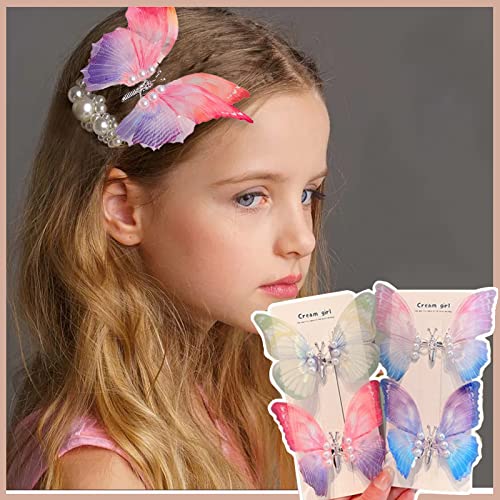 5pcs Clipuri de păr pentru fluturi pentru fete, sclipici cu fluture cu fluture bartă clipuri de păr pentru bebeluși Fairy Bobby