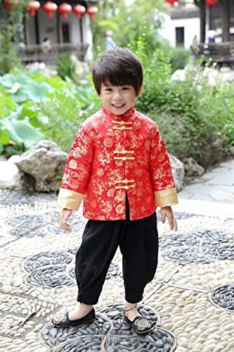 Costum chinezesc chinezesc haine pentru băieți jacheta roșie tradițională CNY ținută drangon tops copii hanfu haina