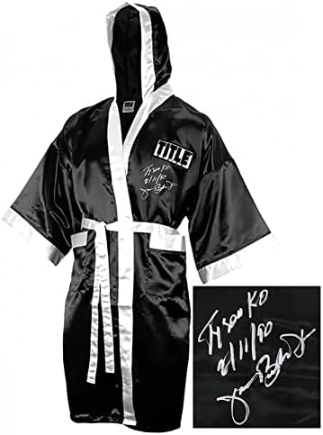 James Buster Douglas a semnat titlu de box negru cu Tyson KO 2-11-90-Robe și trunchiuri de box autografat