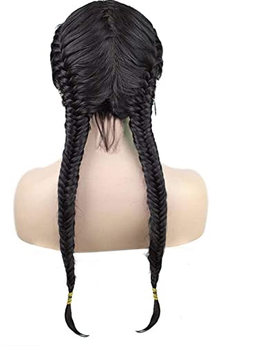 NCKPRO peruci val lung peruca Europene și negru Fishtail impletituri fata dantela peruca peruca sintetic parul cret peruca