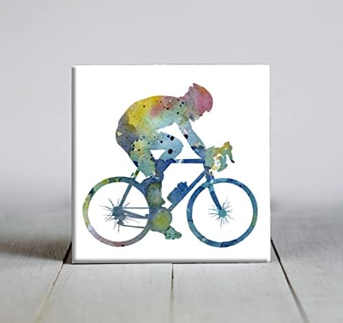 Albastru Abstract Ciclist Acuarelă Artă Țiglă Decorativă