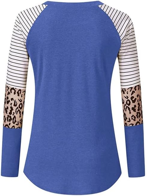 Nokmopo pentru feminin și moda de toamnă leopard cu imprimeu dungă rotundă cu mânecă lungă tricou top slim tricou de bază pentru