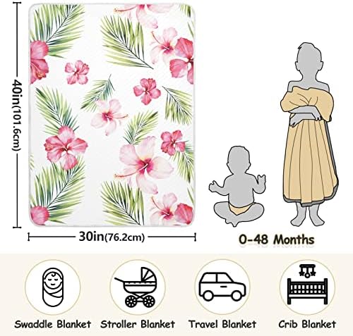 Pătură de patrină frunze Hibiscus Flowers Planket pentru sugari, primirea pătură, pătură ușoară moale de înjurătură pentru