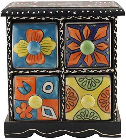 Indianshelf Vocalforlocal din lemn artizanal și ceramică multicolor condimentați masala rack mirodenie dabba container box