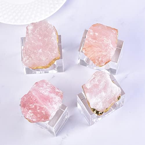 Jic Gem Natural Rose Quartz Insilate Inele de șervețel Set de 4 Vindecări Crystal Sticla Square Square Soldine pentru mese