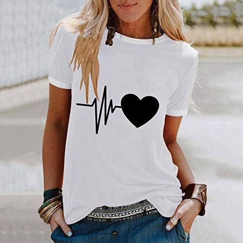 Neartime femei Casual T-shirt, vara rotund gat maneca scurta Topuri moda dragoste inima model bluza