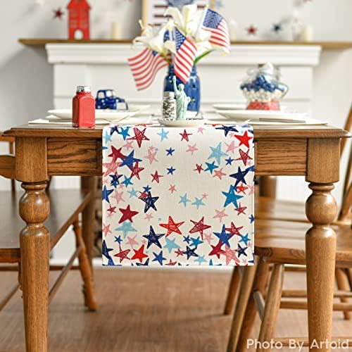 Modul Artoid Stele Patriotic 4 iulie alergător de masă, Ziua Memorială Ziua Independenței bucătărie decor de masă pentru Decor