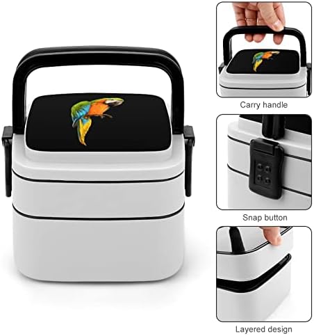 Parrot Bird Bento Box Double Strat Double All-in-One Stackable Container cu lingură pentru călătorii de lucru pentru picnic