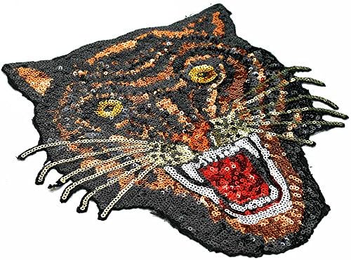 Tiger Sequin Iron-On sau Sew Patch Applique de PC, 9-1/2 , TR-11659