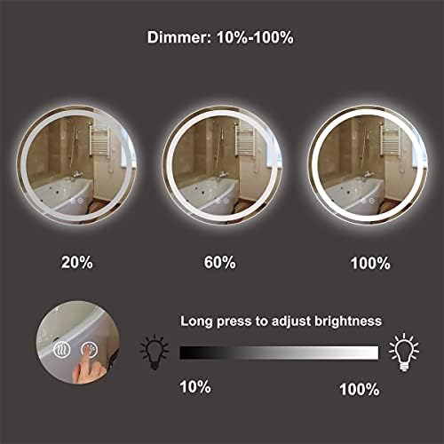 M LTMIRROR LED oglindă de baie rotundă - oglinzi de machiaj vanitate luminate de 24 inci pentru perete - Smart 3 lumini setează