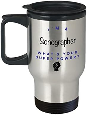 Sonographer Travel Mug, sunt sonograf ce este super putere? Căni de cafea amuzante în carieră, idee de cadou pentru bărbați