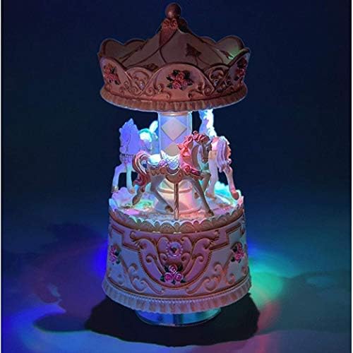 Myyingbin Carusel Music Box cu lumini colorate din rășină din porțelan rece cutii muzicale de naștere cadou de zi pentru copii,