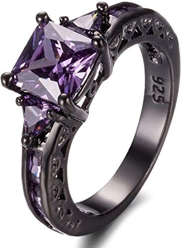 LALISA Princes tăiat violet ametist logodna trupa inel 10kt Aur Negru umplut Size5-11
