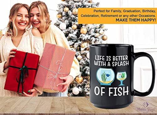 Flairy Land Fish Tank Lovers de cafea de cafea 15 oz negru - Splash de pește - Loveri de tancuri Betta Aquarist pește acvariu