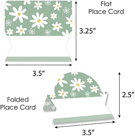 Big Dot of Happiness Sage Green Daisy Flowers - Card de bufet al cortului de petrecere florală - Setarea mesei Carduri de loc