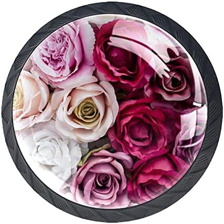 Kraido Rose Rose Floral Spring Model Matters Mânere 4 bucăți Buton rotund dulap cu șuruburi potrivite pentru birou pentru birou