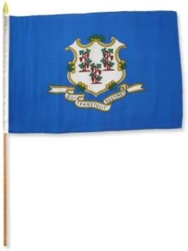Flag Connecticut de 12x18 inch Montat pe un stick de lemn de 24 inci din lemn din pânză din pânză 12 x18