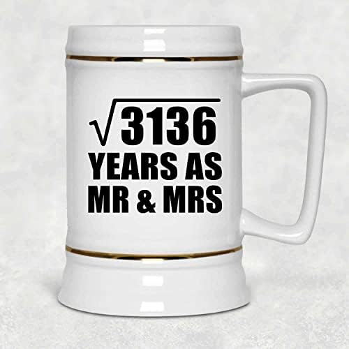 DesignSify 56th Anniversary Square Root de 3136 ani ca Mr. & Mrs, 22oz Beer Stein Ceramic Tankard Cană cu mâner pentru congelator,