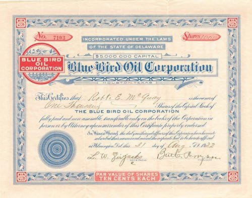 Blue Bird Oil Corp-Certificat De Stoc