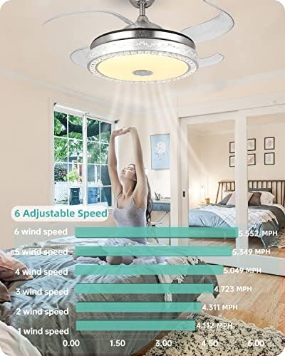 Ventilator de tavan Bluetooth Baysquirrel cu difuzor, 85 de tipuri de ventilator de plafon Bluetooth Light cu lumină, 6 viteze
