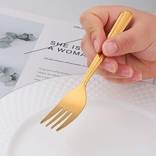 QIBOMOON salata Forks Set de 12, argintărie din oțel inoxidabil tacâmuri tacâmuri, aperitiv Desert Forks - 6.2 inch, aur